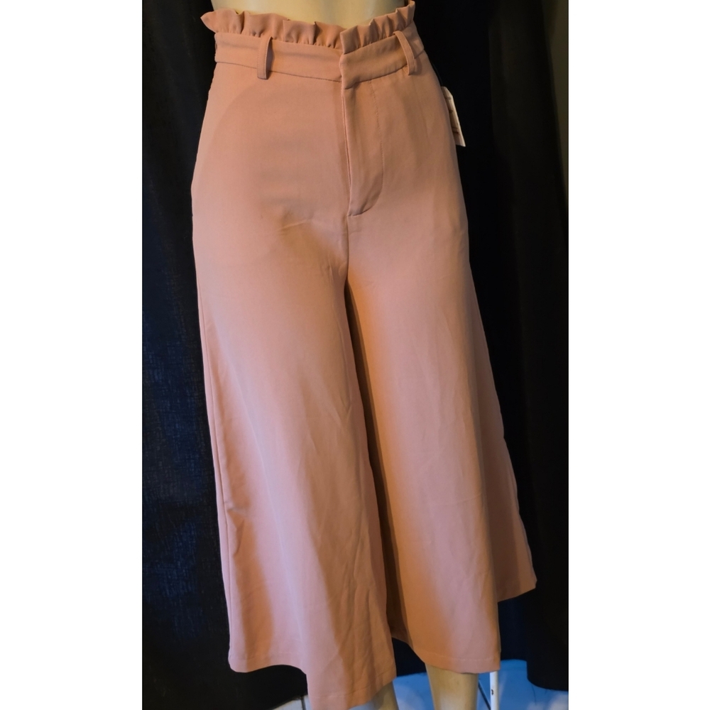 DO+BE Elegant Ruffle Waist Wide Leg Pants in Peach